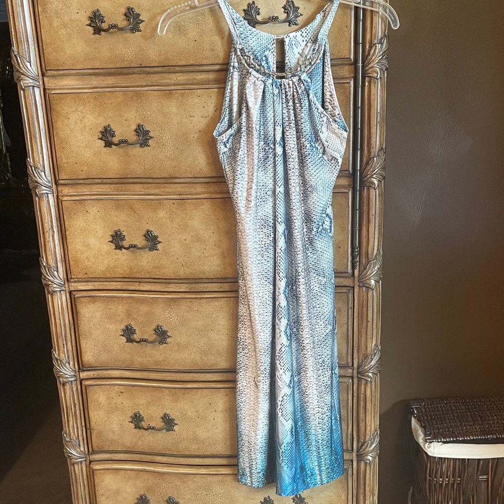 Roberto Cavalli Blue and Beige Midi Dress